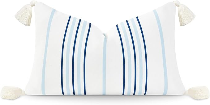 Hofdeco Premium Coastal Hampton Style Patio Indoor Outdoor Lumbar Pillow Cover Only, 12"x20" Wate... | Amazon (US)