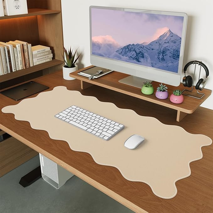 iCasso Leather Mouse Pad,Extra Large Desk Pad,Cute Scalloped Computer Mat for Desktop,Non-Slip Na... | Amazon (US)