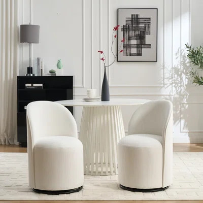 Modern Upholstered Kitchen & Dining Room Barrel Chair, Mid Century Modern Round Velvet Dining Chair, 360 Degree Swivel Comfy Armless Accent Makeup Van | Wayfair North America