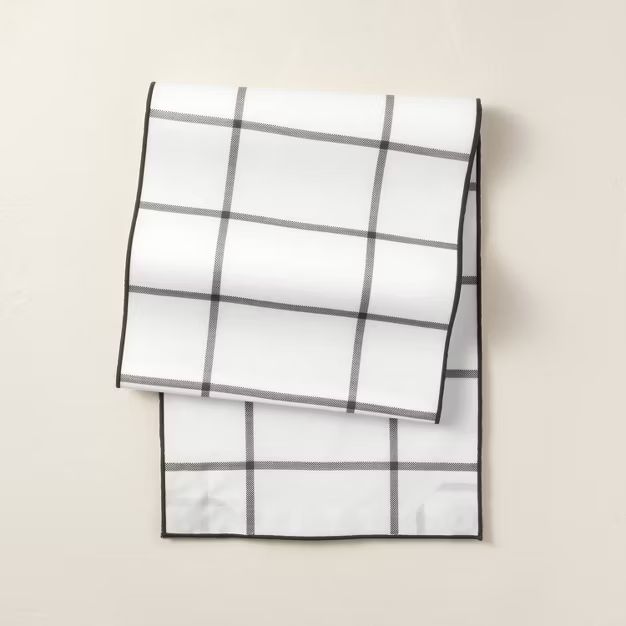 14" x 72" Grid Pattern Wipeable Oil-Canvas Table Runner Gray/White - Hearth & Hand™ with Magnol... | Target
