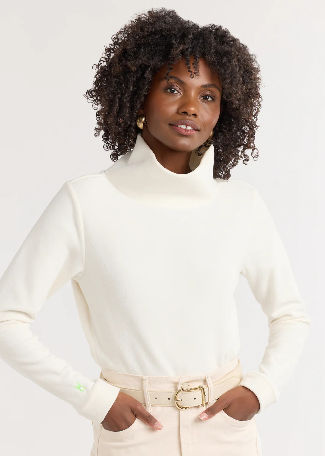 Park Slope Turtleneck in Terry Fleece (Cream) | Dudley Stephens