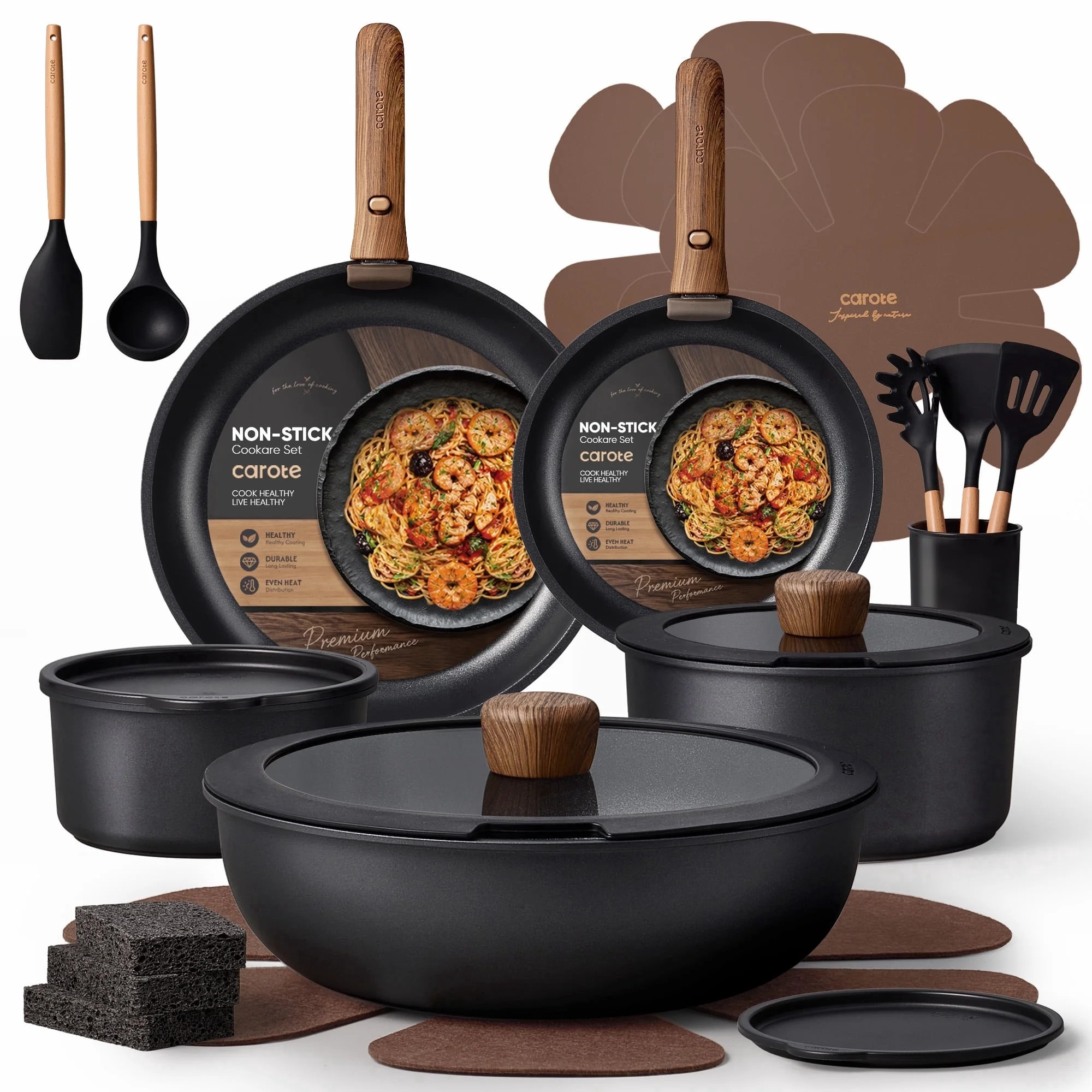 CAROTE 24-Piece Nonstick Cookware Set, Pots and Pans Set with Detachable Handle, Induction Compat... | Walmart (US)