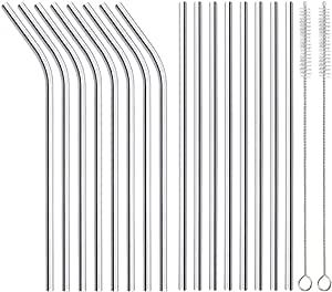 16 Pack of Reusable Stainless Steel Metal Straws, 8 Straight + 8 Bent 8.5 inch Environmentally Fr... | Amazon (US)
