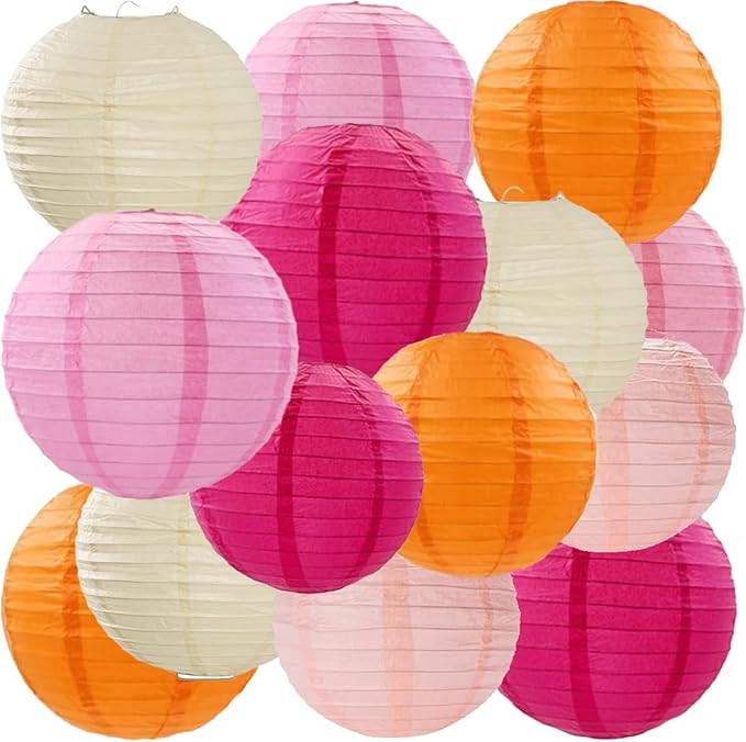 We Moment 15pcs Pink Orange Hanging Paper Lanterns for Bachelorette Wedding Birthday Baby Shower ... | Amazon (US)