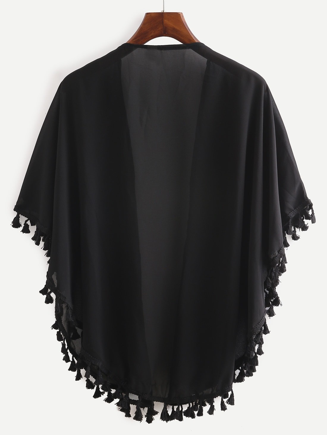 Tassel Trimmed Plain Chiffon Kimono | SHEIN