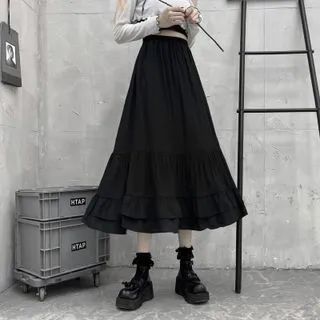 Ruffle High-Waist A-Line Maxi Skirt Black - One Size | YesStyle Global