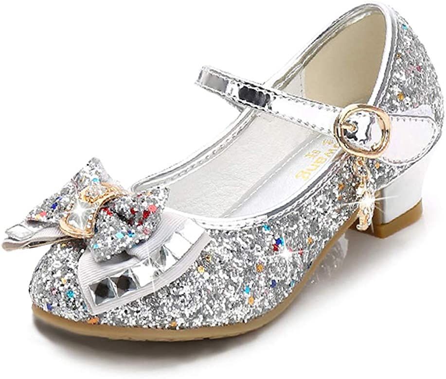 Girls Dress Shoes Mary Jane Wedding Party Shoes Glitter Bridesmaids Princess Heels (Toddler/Little K | Amazon (US)