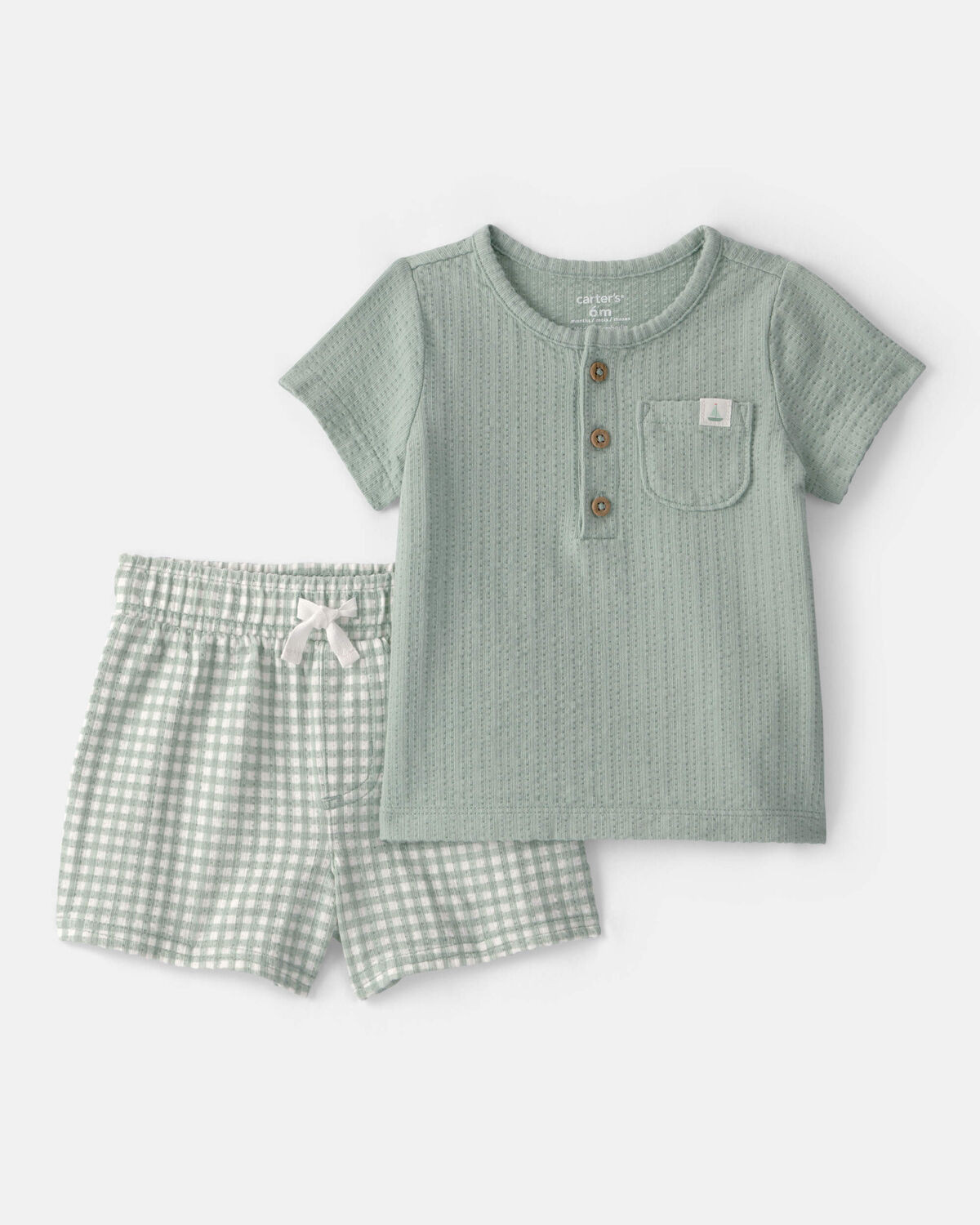 Baby 2-Piece Gingham Top & Short Set - Green | Carter's Inc
