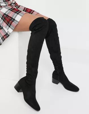 Mango high leg faux suede boot in black | ASOS (Global)