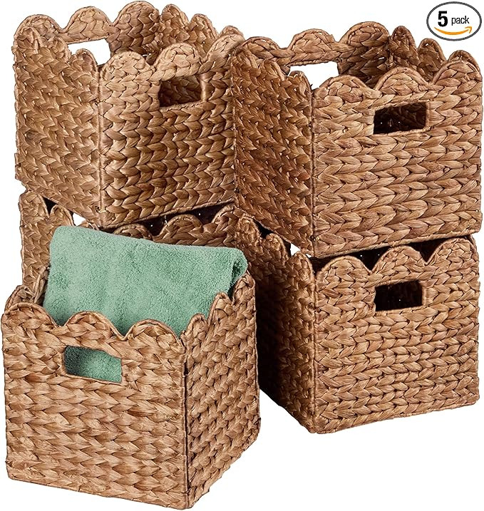 Best Choice Products 13 x 13in Scalloped Hyacinth Baskets, Rustic Set Of 5 Multipurpose Collapsib... | Amazon (US)