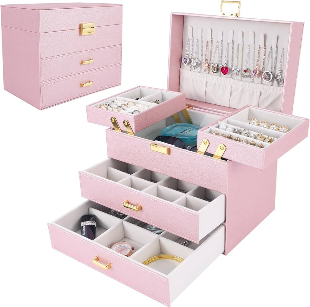 Dajasan Jewelry Boxes for Women Girls, Jewelry Storage Organizer, 4 Layers Large Jewelry Organize... | Amazon (US)