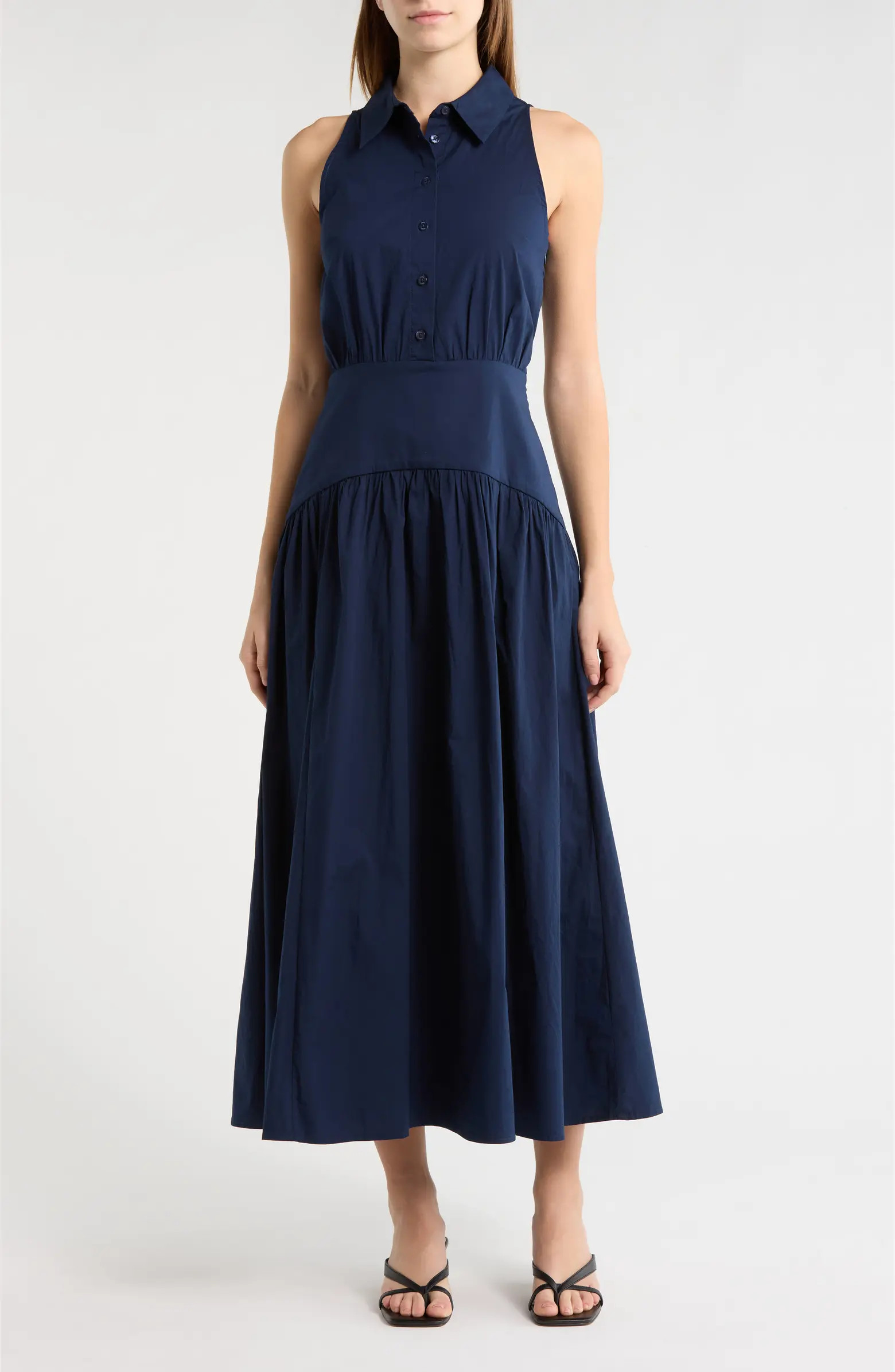 STAUD Romy Sleeveless Stretch Cotton Shirtdress | Nordstrom | Nordstrom