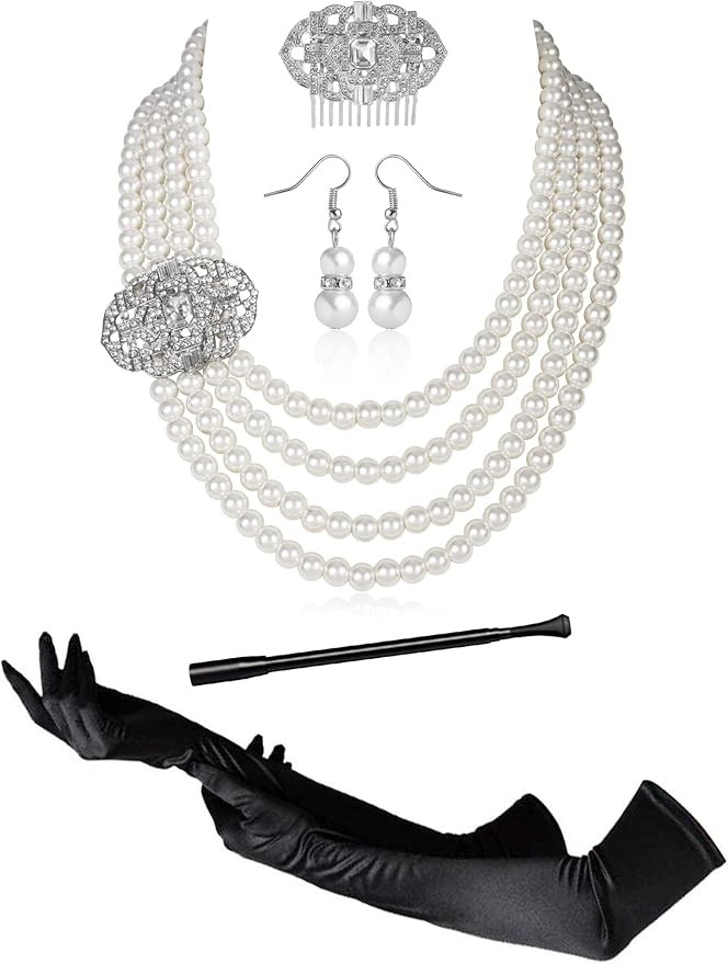 Zivyes Audrey Hepburn Holly Golightly Breakfast at Tiffanys Costume Accessory Necklace Gloves Hol... | Amazon (US)