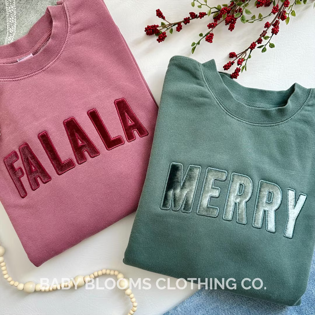 Christmas Velvet Embroidered Sweatshirt | Merry Jolly Fa La La | Festive Holiday Sweatshirt | Cus... | Etsy (US)
