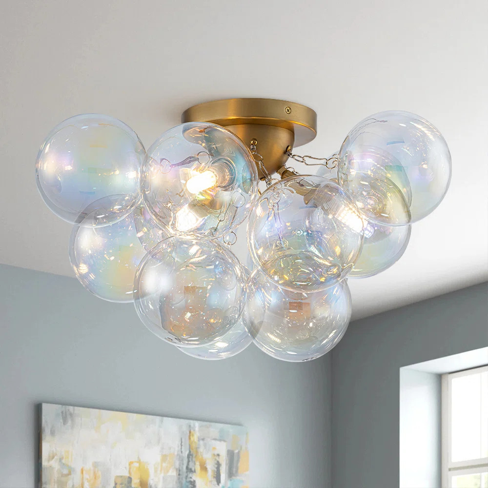 3-Light Cluster Glass Bubble Semi-Flush | Wayfair North America