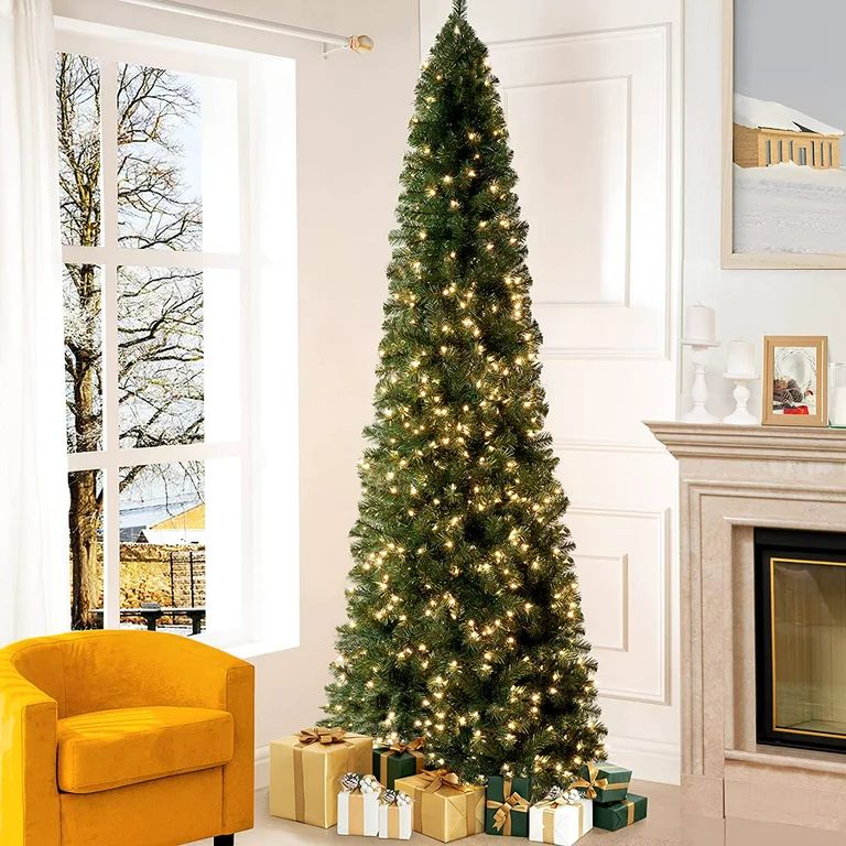 Vienna 7.5ft Prelit Slim Artificial Christmas Tree with 1102 Branch Tips, 350 Warm Lights and Met... | Walmart (US)
