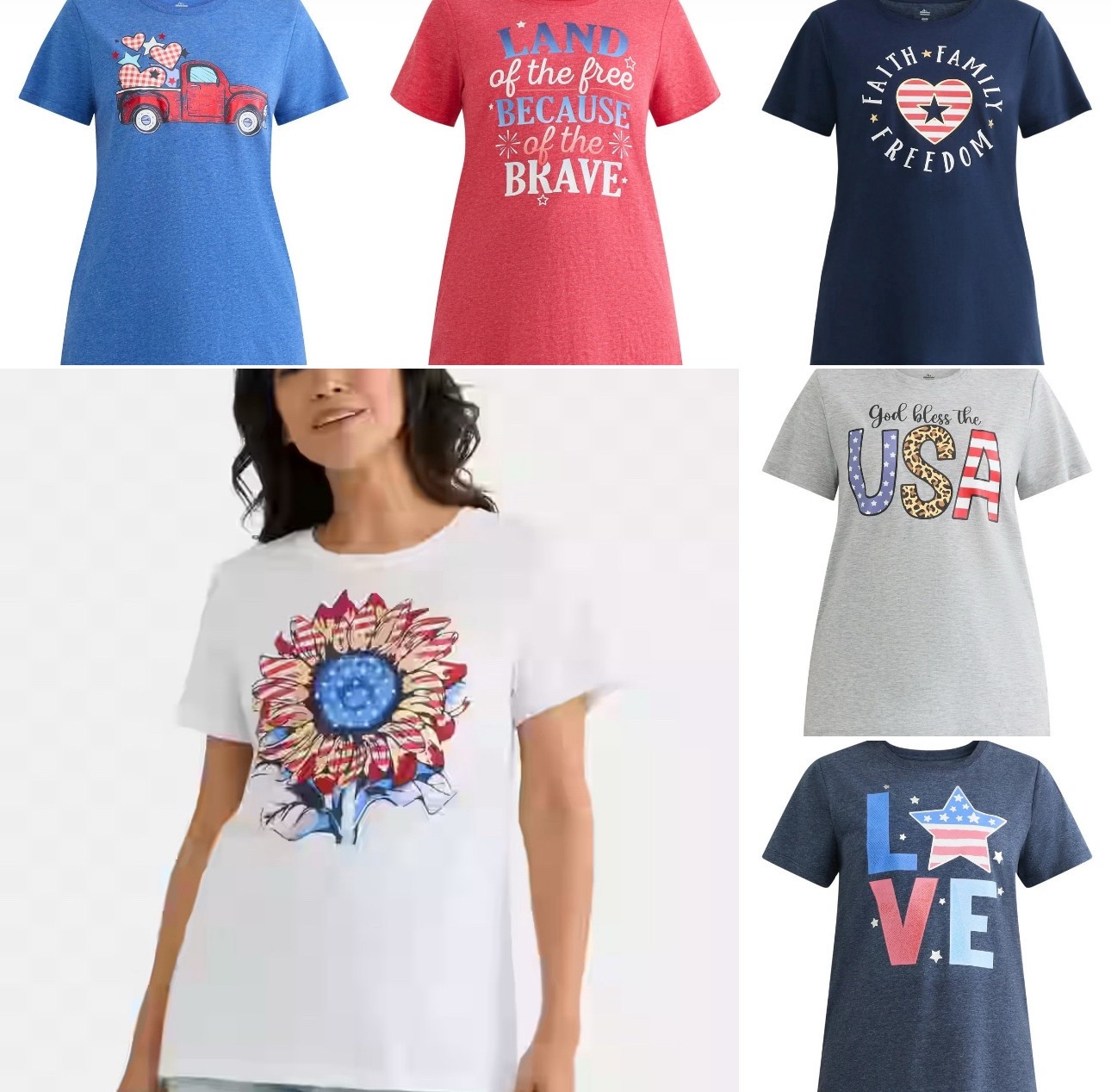 Favorite tees from Walmart!  This years patriotic version 

#LTKSeasonal #LTKSummerEdit #LTKActive