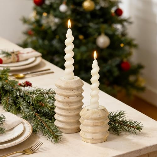 Candle Holders True Natural Travertine Stone 0.4" Thick, Set of 2 Premium Marble Candlestick Hold... | Amazon (US)