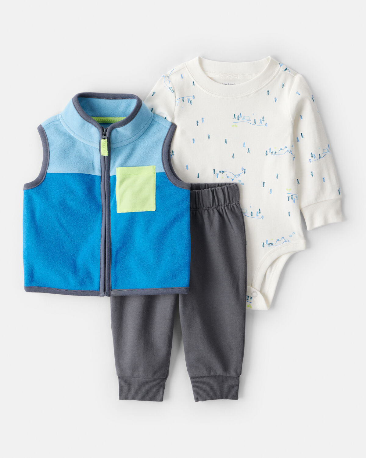 Baby Boy 3-Piece Fleece Vest Outfit Set - Blue | Carter's | Carter's Inc