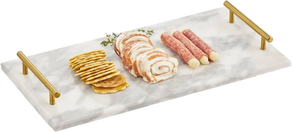 mDesign Thin Marble Pastry Board, Cutting Slab Kitchen Serving Tray with Deco Handles for Baking,... | Amazon (US)