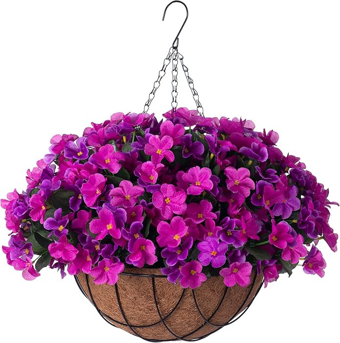 Artificial Hanging Flowers with Basket Outdoors, Fake Hydrangea UV Resistant Arrangements in Pot ... | Amazon (US)