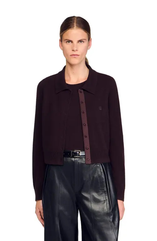 SANDRO Shirt cardigan in Chocolate at Nordstrom, Size X-Small | Nordstrom
