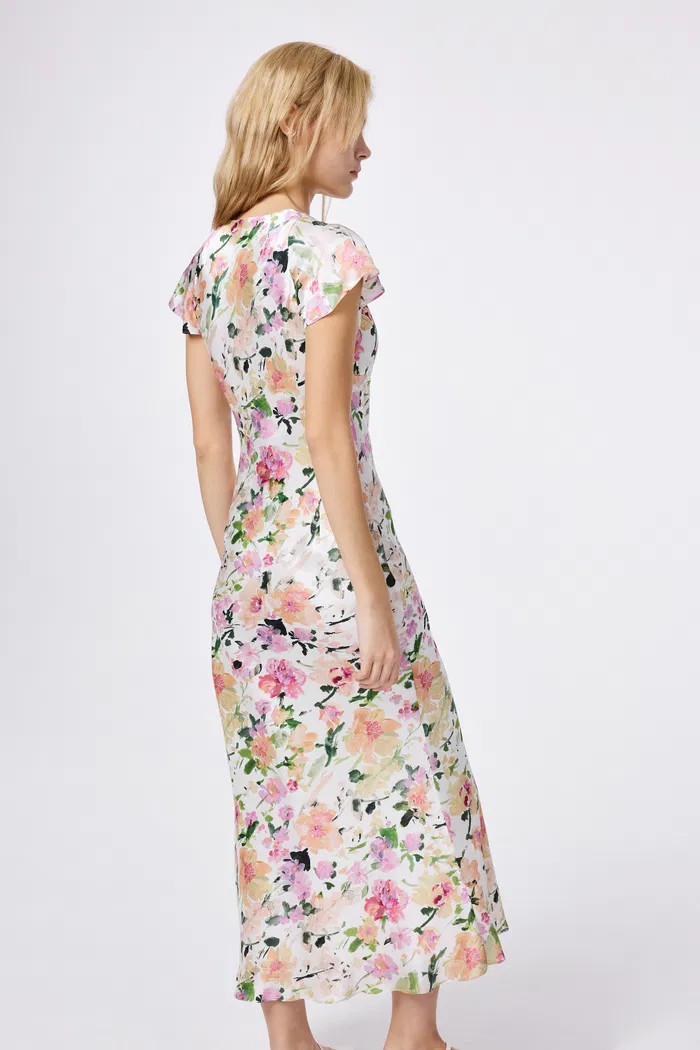 Corrine Flutter Sleeves Dress in Silk Viscose | Fabrique