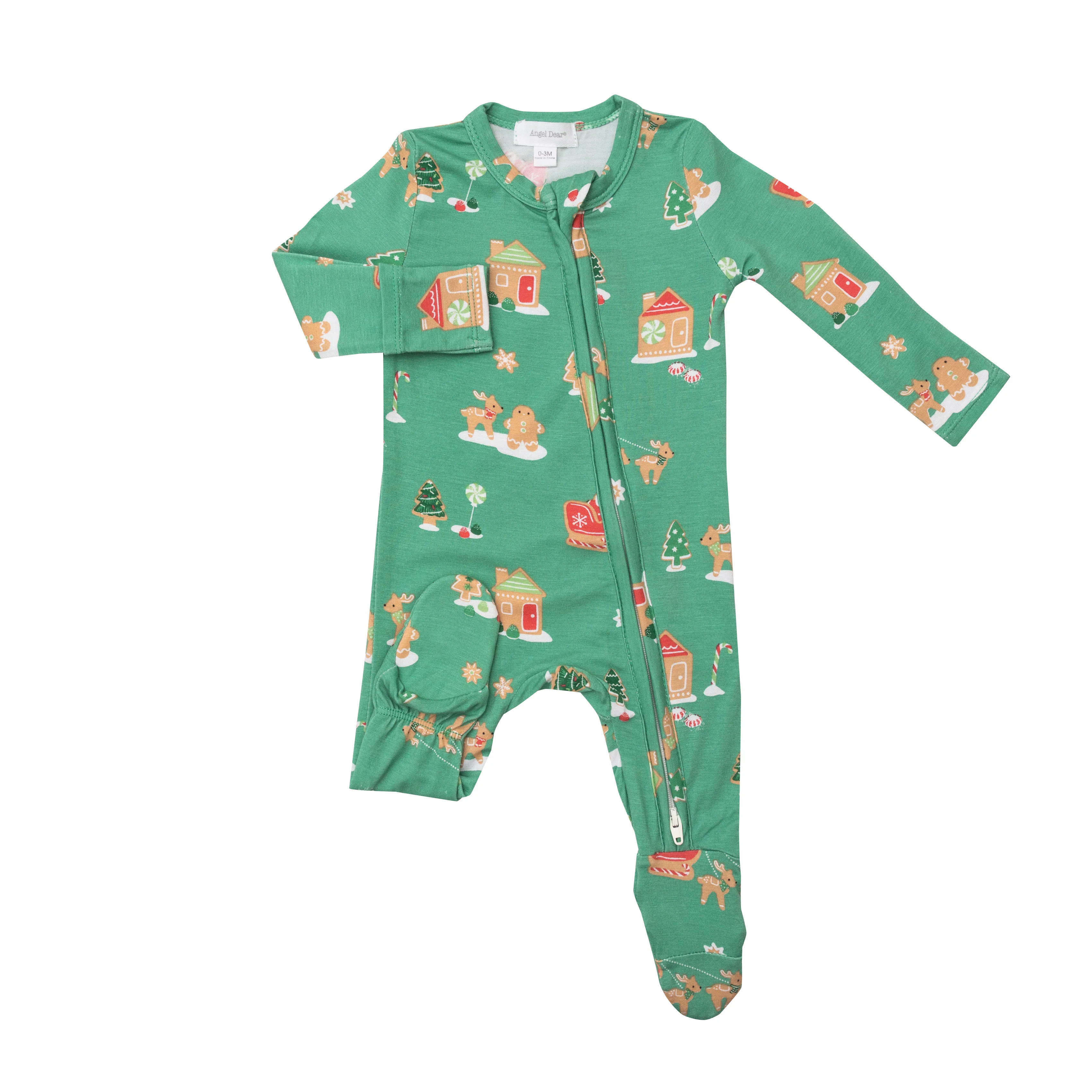 Zip Footie, Green Gingerbread Sleigh | SpearmintLOVE