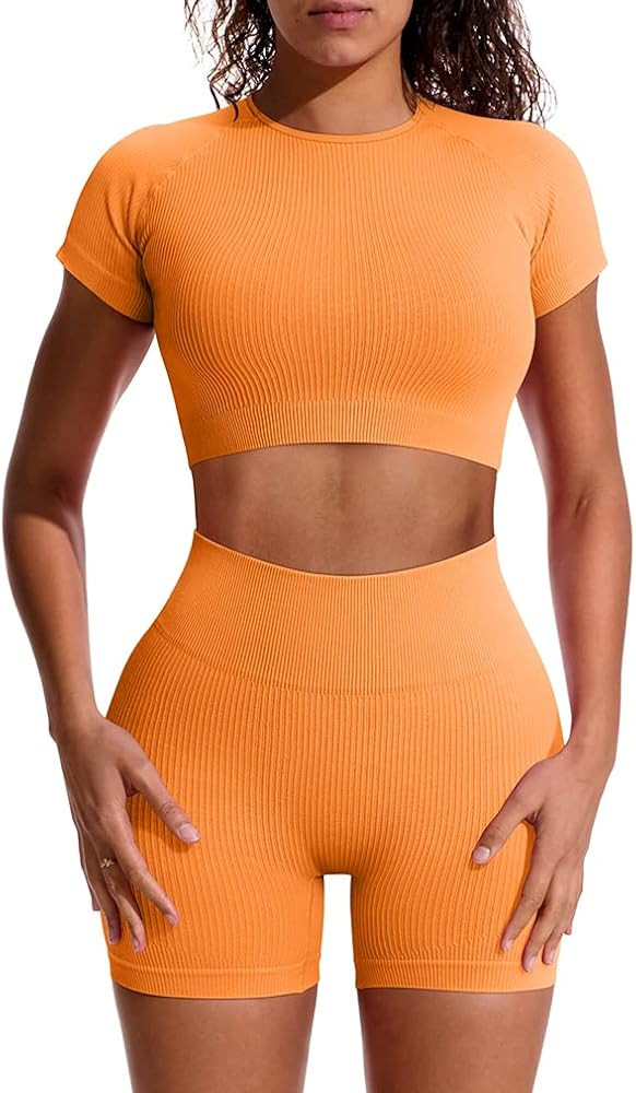 GXIN Women Workout 2 Piece Outfit Yoga Stretch Top Set High Waist Sport Shorts | Amazon (US)