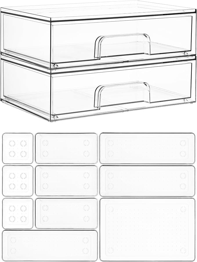 Vtopmart 12-Pack Clear Makeup Organizer Set with Drawer Organizer Bins | Amazon (US)