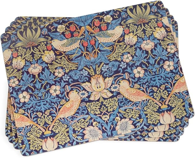 Pimpernel Morris & Co Strawberry Thief Blue Placemats, Set of 4 - Stain Resistant & Heat Safe Fab... | Amazon (US)
