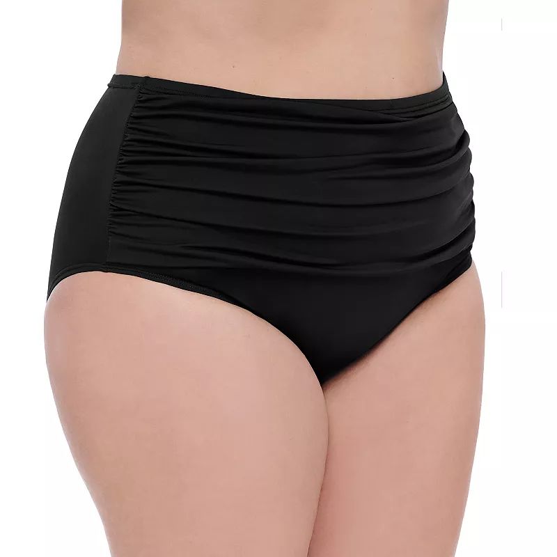 Plus Size Croft & Barrow Tummy Slimmer Shirred High-Waist Bikini Bottoms, Women's, Size: 3XL, Black | Kohl's