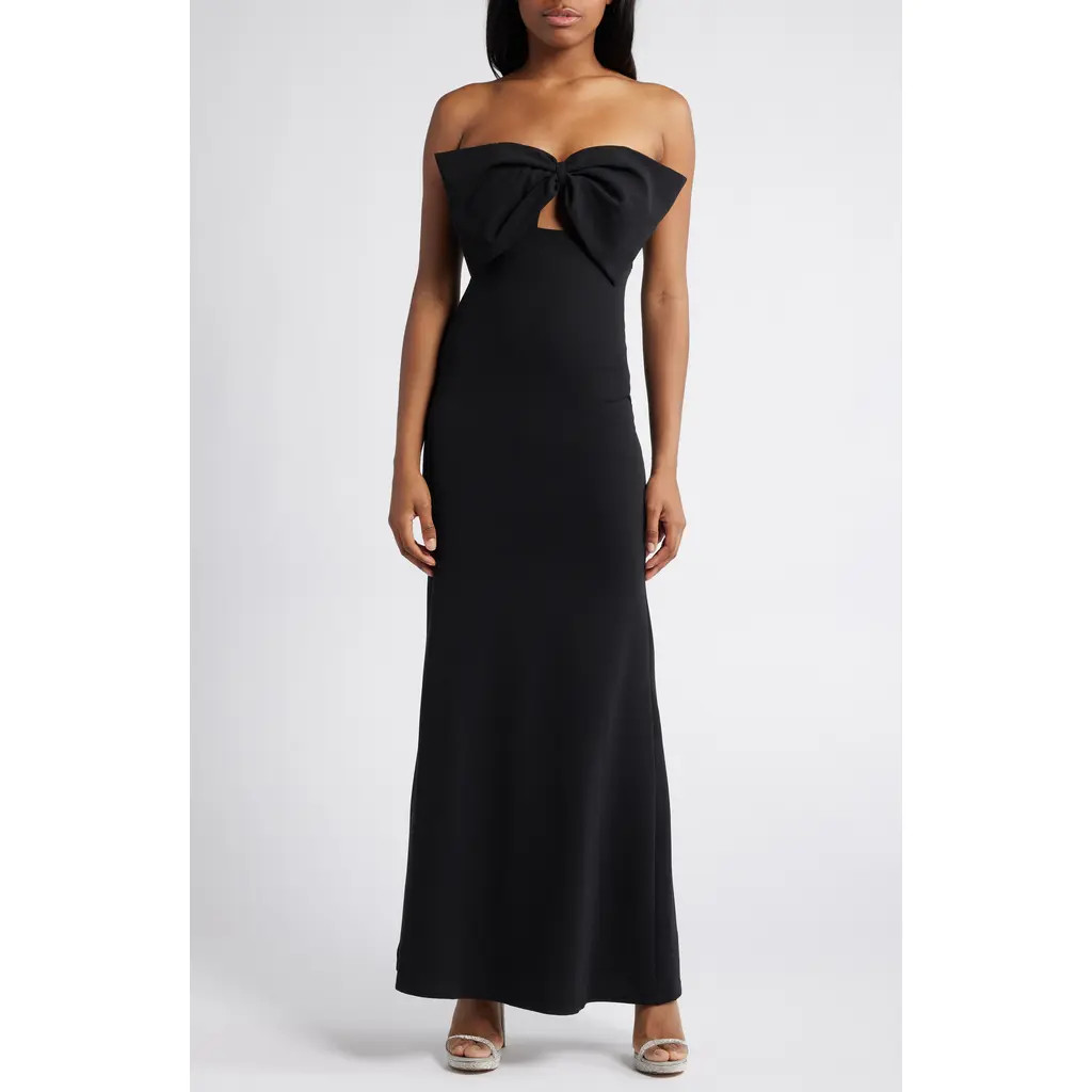 Lulus Coveted Glamour Bow Strapless Sheath Gown in Black at Nordstrom, Size X-Large | Nordstrom