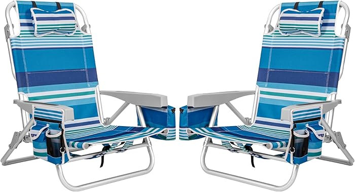 2Pk Aluminum Extra Wide 5-Position Lay Flat Folding Backpack Beach Chairs for Adults, with Cooler... | Amazon (US)
