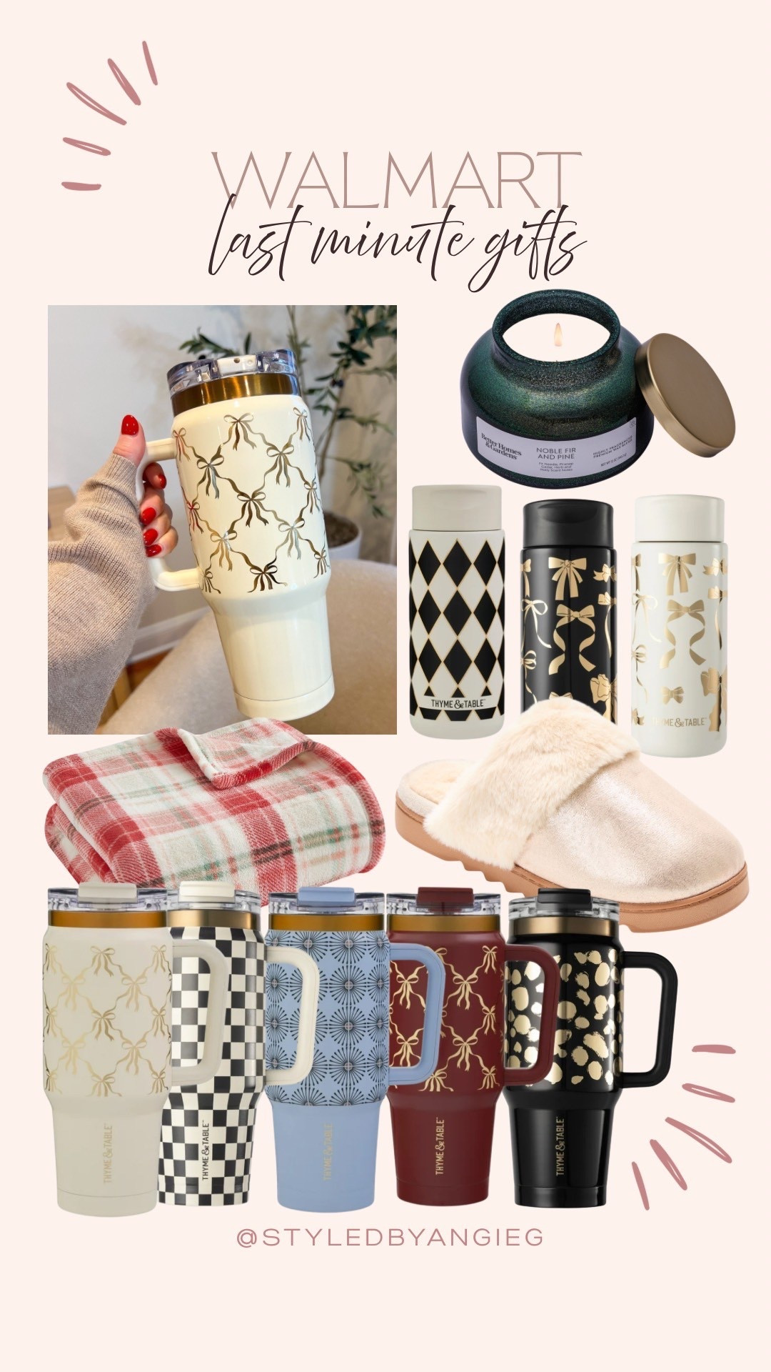 Walmart definitely understood the assignment about cute, designer looking gifts that are available for pickup! I am loving these cups and the prints are gorgeous. I am all about the sparkle, I can’t get over the metallic gold bows on the black cups and the glitter candle is absolutely storable (and smells so good). 
Holiday finds, last minute gifts  

#LTKSeasonal #LTKHoliday #LTKFindsUnder50