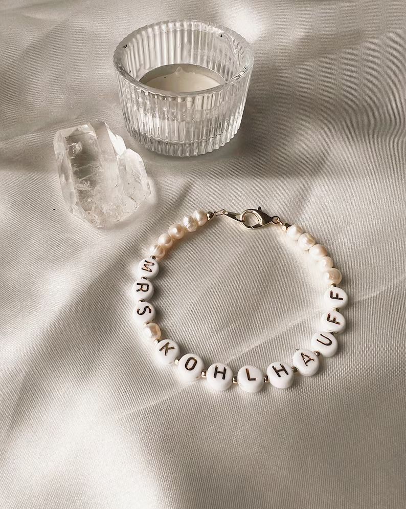 Pearl Mrs. Custom Name Bracelet or Necklace, Bride To-be Gift - Etsy | Etsy (US)