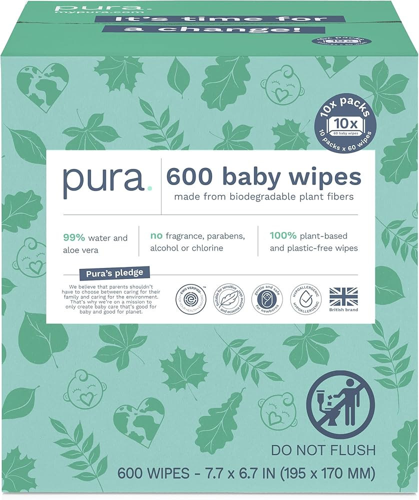 Pura Natural Sensitive Baby Wipes, 99% Water, Unscented & Hypoallergenic, Suitable for Sensitive ... | Amazon (US)