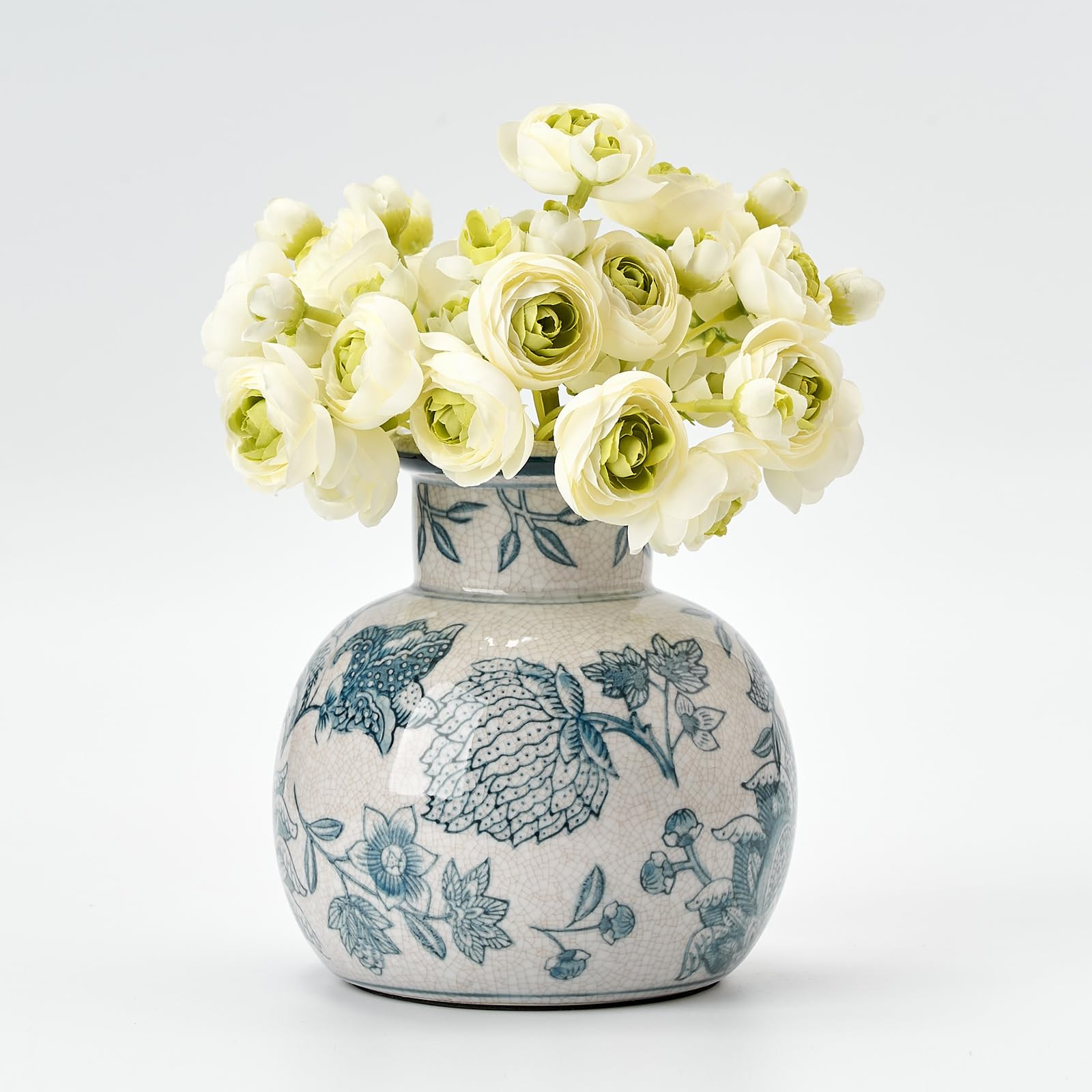 SIDUCAL Blue and White Vintage Vase | 6 Inch Ceramic Chinoiserie Floral | Retro Ice Cracked Blue ... | Amazon (US)