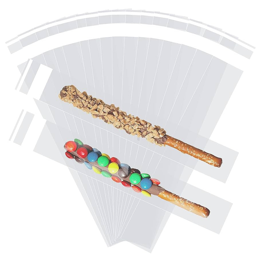 200 Pcs Thickened Pretzel Rod Bags - 2x10 Inches, Self Sealing Cellophane, Clear Individual Bags ... | Amazon (US)