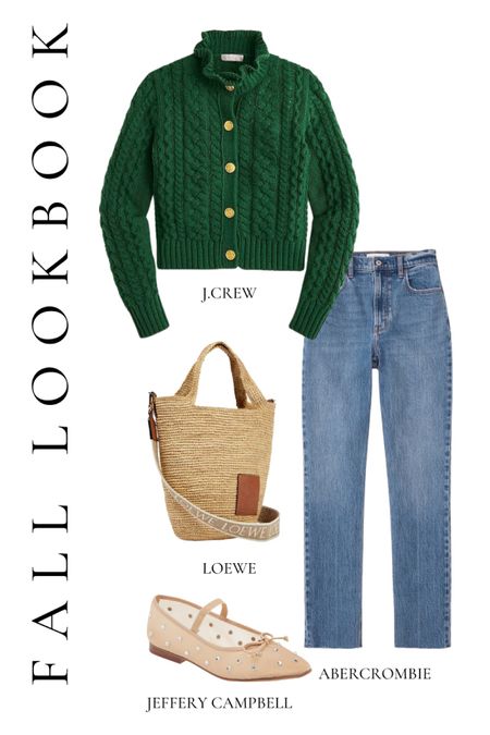 Fall lookbook - green sweater - denim - woven crossbody - flats - xs - 24 - TTS 

#LTKSeasonal