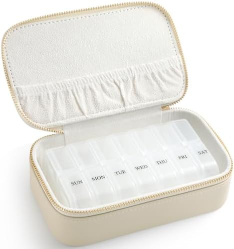 Genuine Leather Travel Pill Organizer Box Case 2 Times a Day for Purse for Women, Cute Medicine P... | Amazon (US)