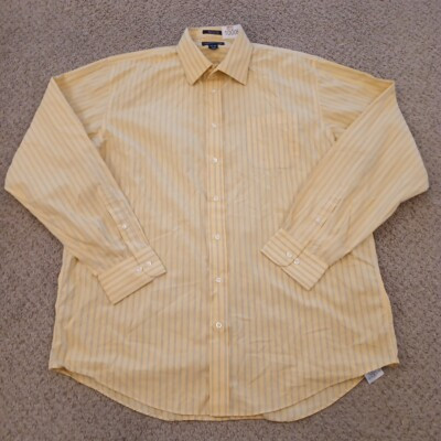 Lands End Shirt Mens Size 17 Tall Yellow Striped Long Sleeve Button Up | eBay US