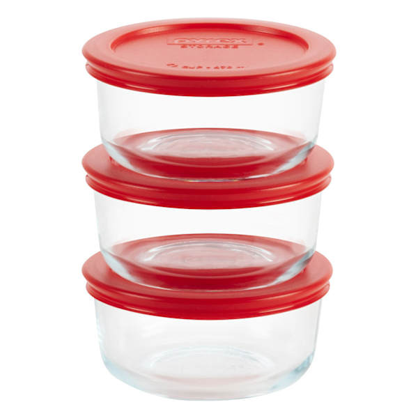 Pyrex 6 Piece Red Round Glass Food Storage Value Pack, 2-Cup | At Home