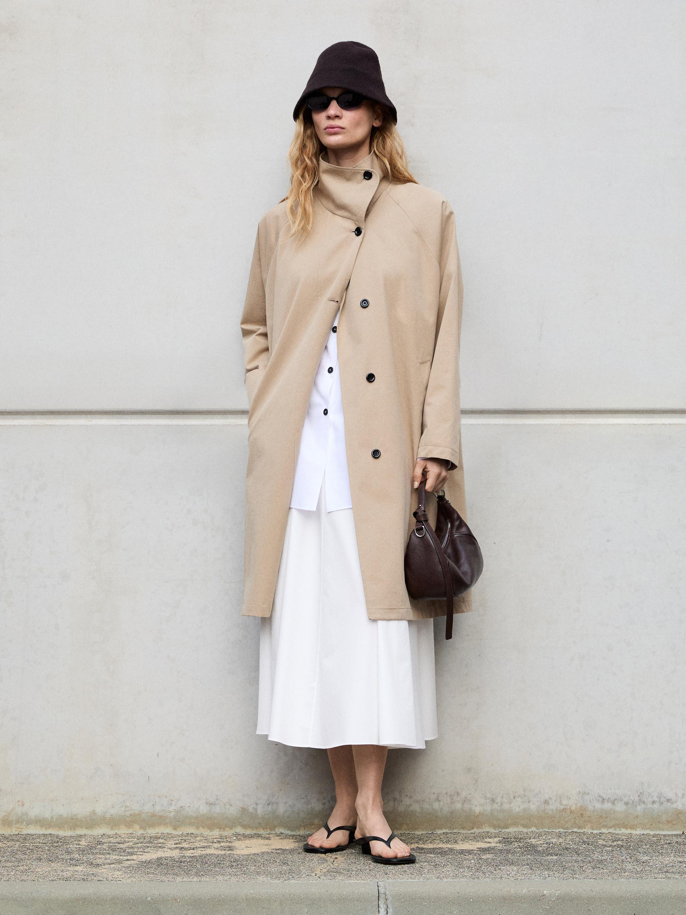 Long cotton trench coat with side closure | Massimo Dutti UK