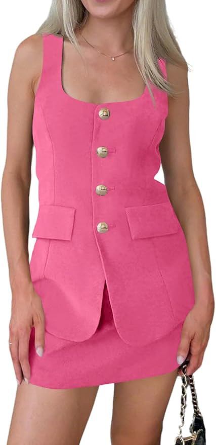 Cicy Bell Womens Summer 2 Piece Outfits Sleeveless Scoop Neck Fitted Blazer Vest Matching Set Min... | Amazon (US)