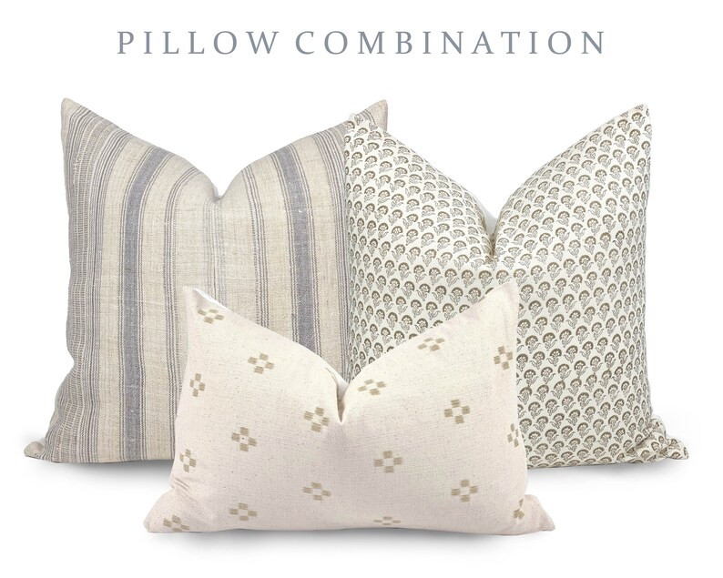 PILLOW COMBO | Spring Neutrals, Cream Wool Pillow, Floral Blue Pillow, Woven Pillow, Pillow Combi... | Etsy (US)