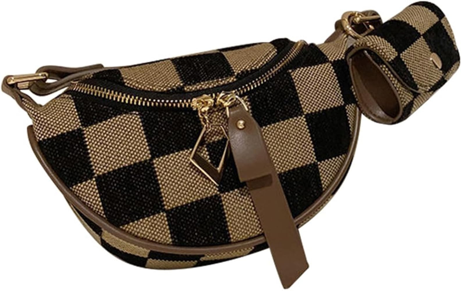 Women's Checked Pattern Fanny Pack with Headphone Bag,Fashion Checkered Fanny Pack with Adjustabl... | Amazon (US)