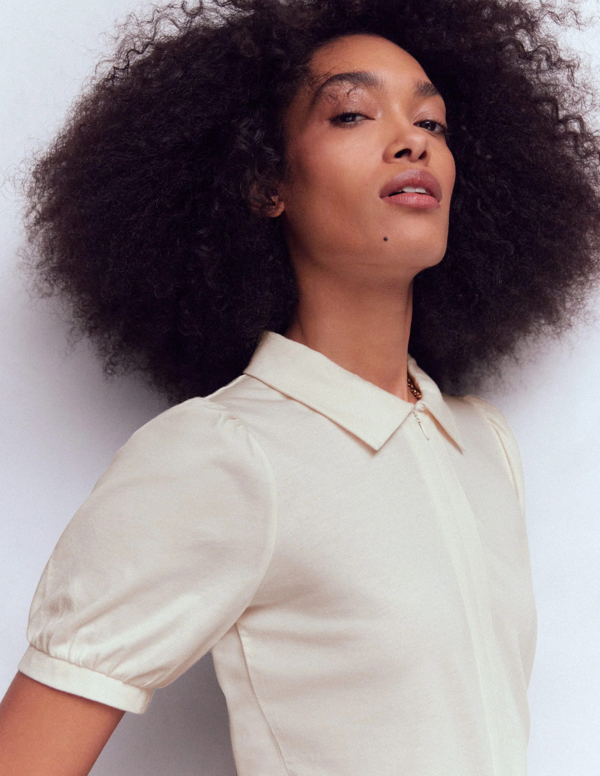 Short Sleeve Zip Collar Top-Ivory | Boden (US)