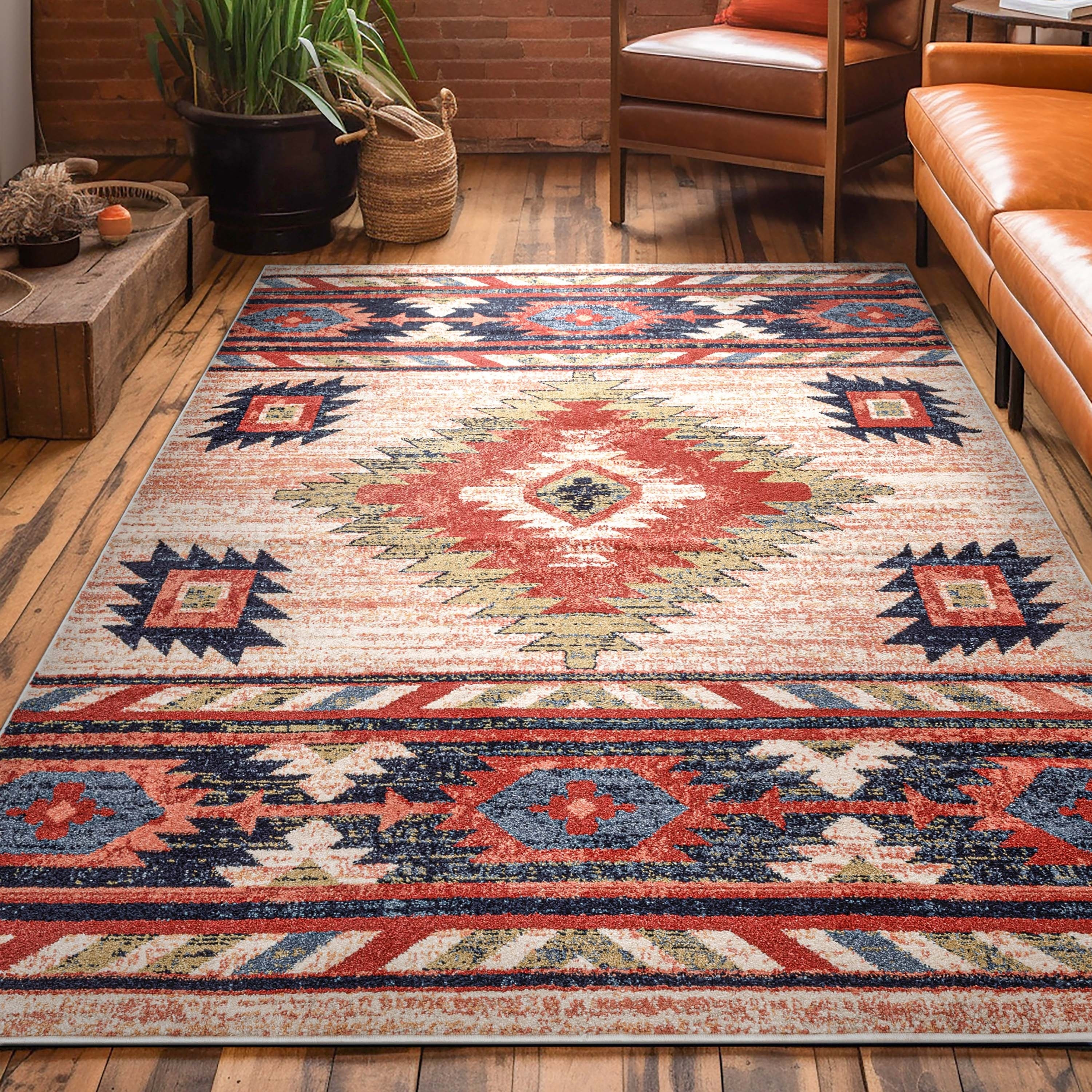 Well Woven Tulsa Lea Southwestern Tribal Area Rug - 5' 3" x 7' 3" - Cream - Rectangle | Overstock