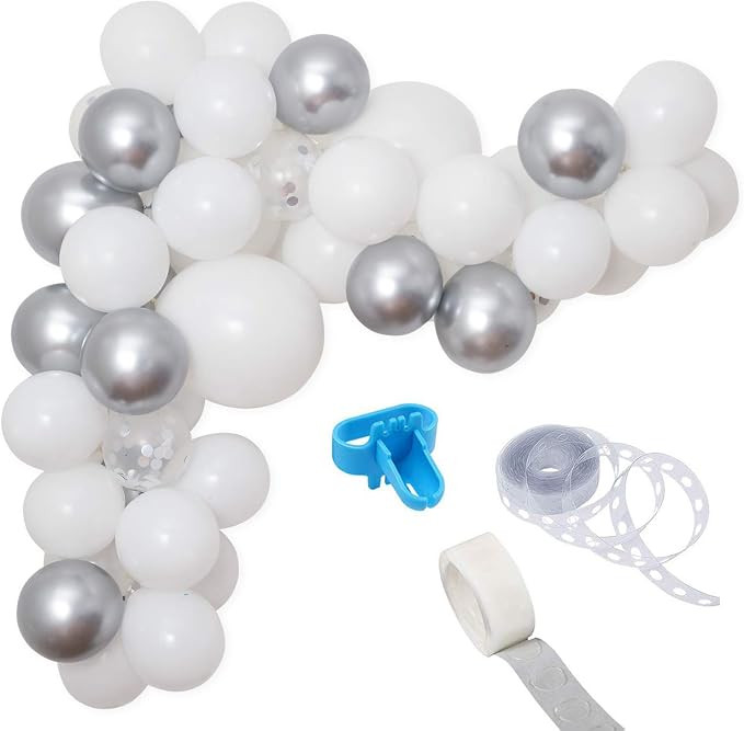 White Silver Balloon Garland Kit, 60PCS 12Inch Balloon Garland Including Silver, White & White Si... | Amazon (US)